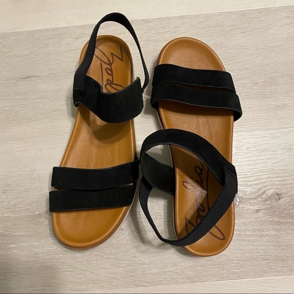 Zodiac Nuvola Comfortable Elastic Ankle Strap Sandal, size 9.5, black